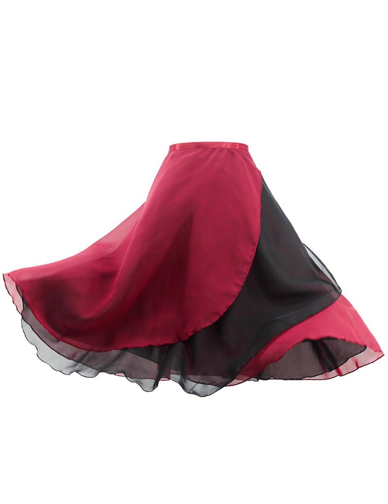 Daydance Burgundy Women's Ballet Skirt Knee Length Wrap Dance Skirts 2 Layers - Image 1